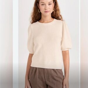 PAIGE Lucerne Cashmere Short Sleeve Sweater In Cream, Size M, NWT